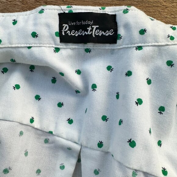 Vintage Apple Print Button-Down Oxford Shirt Green Apple Print Teacher Shirt - Picture 8 of 8